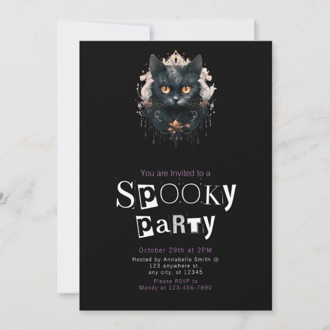 Black Cat Spooky Halloween Party Invitation (Front)