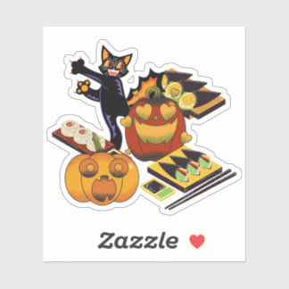 Black Cat & Spooky Heart-Eye Pumpkin Sushi