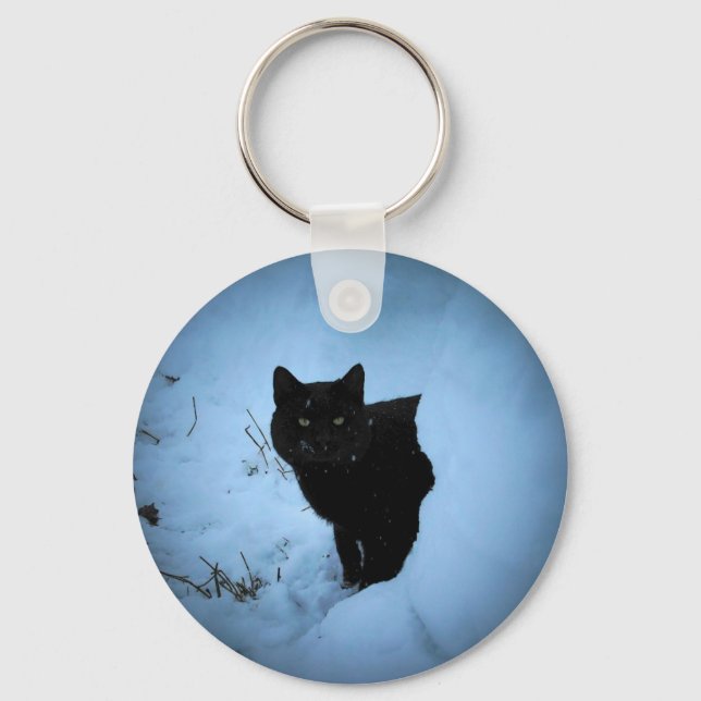 Black cat spotlight keychain (Front)