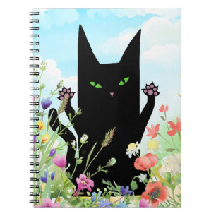 Black Cat Spring Fever:  Kitty and Flowers Notebook