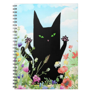 Black Cat Spring Fever:  Kitty and Flowers Notebook
