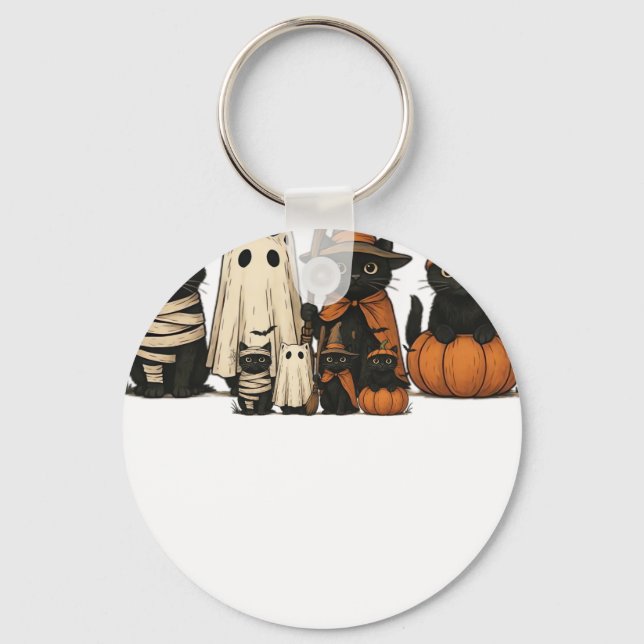 Black Cat Squad Pumpkin Season Classic T-Shirt Keychain (Front)