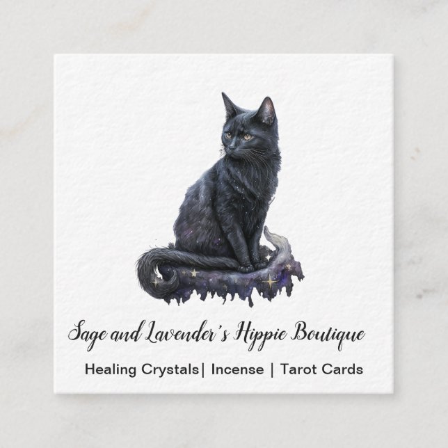 Black Cat Square Business Card (Front)