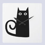 Black Cat Square Wall Clock<br><div class="desc">A fun black cat for good luck. Original art by Nic Squirrell. Ideal for animal lovers!</div>