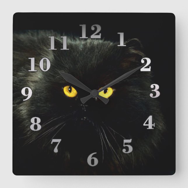 Black Cat Square Wall Clock (Front)