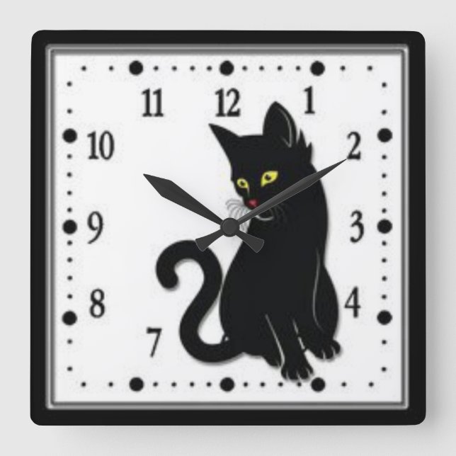 Black Cat Square Wall Clock (Front)