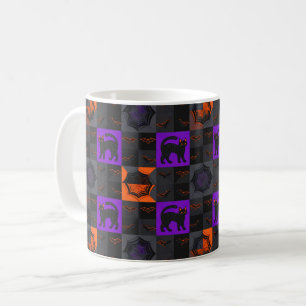 Black Cat Squares Halloween Coffee Mug