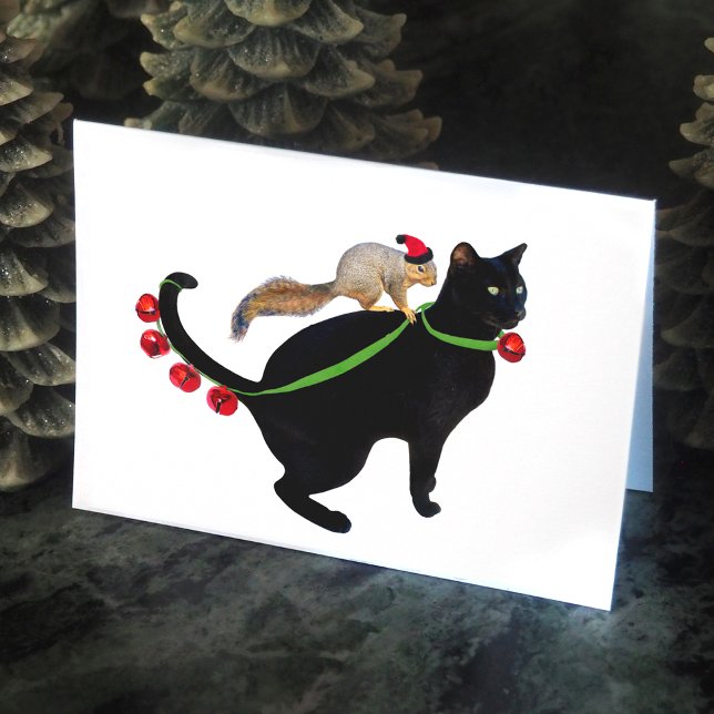 Black Cat, Squirrel and Bells Holiday Card (Creator Uploaded)