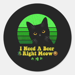 Black Cat St Patricks Day Funny Kitten Lover Shamr Classic Round Sticker