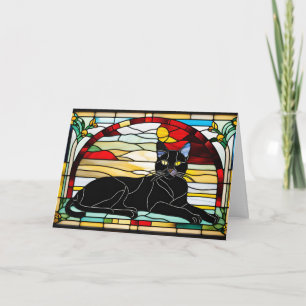 Black Cat Stained Glass Card