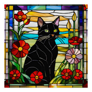 Black Cat Stained Glass Poster