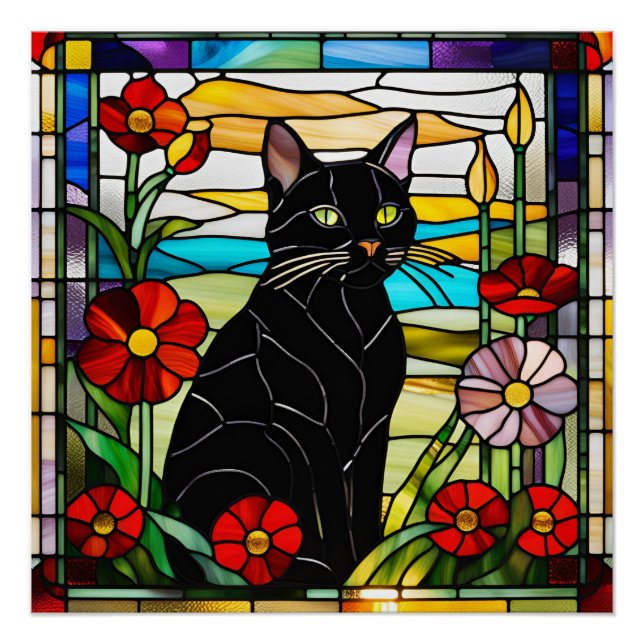 Black Cat Stained Glass Poster (Front)