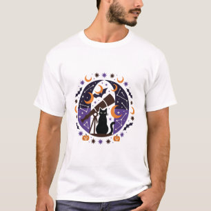 Black Cat Stargazer Halloween Night T-Shirt