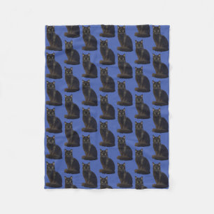 Black Cat Staring Ominously Photo Cutout Blue Fleece Blanket