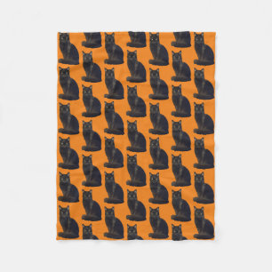 Black Cat Staring Ominously Photo Cutout Orange Fleece Blanket