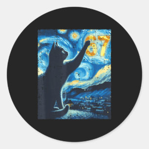Black Cat Starry Night Van Gogh Cat 67 Six Seven M Classic Round Sticker