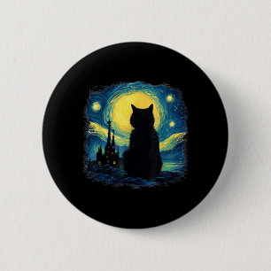 Black Cat Starry Night Van Gogh Cat Cat Mom Cat 2 Inch Round Button