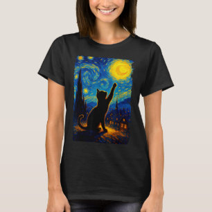 Black Cat Starry Night Van Gogh Cat Cat Mom Cat T-Shirt