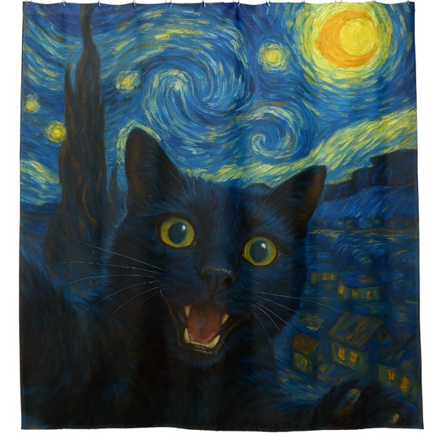 Black Cat Starry Night Van Gogh Cat Selfie  (Front)
