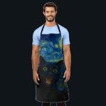 Black Cat Starry Night Van Gogh Cat Selfie  Apron<br><div class="desc">Unleash your inner art lover and feline fanatic with this Black Cat Starry Night Van Gogh Cat Selfie Cat Mom Cat Lover T-Shirt. Featuring a cool black cat snapping a selfie against a swirling Van Gogh-inspired night sky, this tee combines iconic art with quirky modern humour. Whether you're a cat...</div>