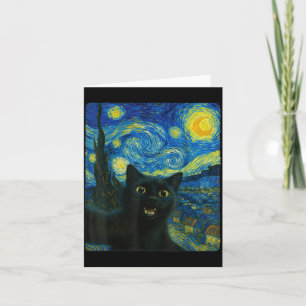 Black Cat Starry Night Van Gogh Cat Selfie Cat Mom Card