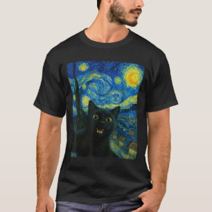 Black Cat Starry Night Van Gogh Cat Selfie Cat Mom T-Shirt