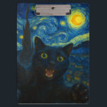 Black Cat Starry Night Van Gogh Cat Selfie  Clipboard<br><div class="desc">Unleash your inner art lover and feline fanatic with this Black Cat Starry Night Van Gogh Cat Selfie Cat Mom Cat Lover T-Shirt. Featuring a cool black cat snapping a selfie against a swirling Van Gogh-inspired night sky, this tee combines iconic art with quirky modern humour. Whether you're a cat...</div>