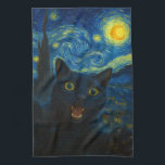 Black Cat Starry Night Van Gogh Cat Selfie  Kitchen Towel<br><div class="desc">Unleash your inner art lover and feline fanatic with this Black Cat Starry Night Van Gogh Cat Selfie Cat Mom Cat Lover T-Shirt. Featuring a cool black cat snapping a selfie against a swirling Van Gogh-inspired night sky, this tee combines iconic art with quirky modern humour. Whether you're a cat...</div>
