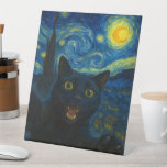 Black Cat Starry Night Van Gogh Cat Selfie  Pedestal Sign<br><div class="desc">Unleash your inner art lover and feline fanatic with this Black Cat Starry Night Van Gogh Cat Selfie Cat Mom Cat Lover T-Shirt. Featuring a cool black cat snapping a selfie against a swirling Van Gogh-inspired night sky, this tee combines iconic art with quirky modern humour. Whether you're a cat...</div>