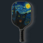 Black Cat Starry Night Van Gogh Cat Selfie  Pickleball Paddle<br><div class="desc">Unleash your inner art lover and feline fanatic with this Black Cat Starry Night Van Gogh Cat Selfie Cat Mom Cat Lover T-Shirt. Featuring a cool black cat snapping a selfie against a swirling Van Gogh-inspired night sky, this tee combines iconic art with quirky modern humour. Whether you're a cat...</div>