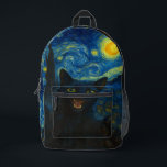 Black Cat Starry Night Van Gogh Cat Selfie  Printed Backpack<br><div class="desc">Unleash your inner art lover and feline fanatic with this Black Cat Starry Night Van Gogh Cat Selfie Cat Mom Cat Lover T-Shirt. Featuring a cool black cat snapping a selfie against a swirling Van Gogh-inspired night sky, this tee combines iconic art with quirky modern humour. Whether you're a cat...</div>