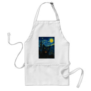 Black Cat Starry Night Van Gogh Cat Selfie  Standard Apron