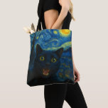 Black Cat Starry Night Van Gogh Cat Selfie  Tote Bag<br><div class="desc">Unleash your inner art lover and feline fanatic with this Black Cat Starry Night Van Gogh Cat Selfie Cat Mom Cat Lover T-Shirt. Featuring a cool black cat snapping a selfie against a swirling Van Gogh-inspired night sky, this tee combines iconic art with quirky modern humour. Whether you're a cat...</div>