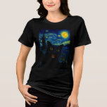 Black Cat Starry Night Van Gogh Cat Selfie  Tri-Blend Shirt<br><div class="desc">Unleash your inner art lover and feline fanatic with this Black Cat Starry Night Van Gogh Cat Selfie Cat Mom Cat Lover T-Shirt. Featuring a cool black cat snapping a selfie against a swirling Van Gogh-inspired night sky, this tee combines iconic art with quirky modern humour. Whether you're a cat...</div>
