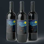 Black Cat Starry Night Van Gogh Cat Selfie  Wine Label<br><div class="desc">Unleash your inner art lover and feline fanatic with this Black Cat Starry Night Van Gogh Cat Selfie Cat Mom Cat Lover T-Shirt. Featuring a cool black cat snapping a selfie against a swirling Van Gogh-inspired night sky, this tee combines iconic art with quirky modern humour. Whether you're a cat...</div>