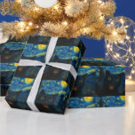 Black Cat Starry Night Van Gogh Cat Selfie  Wrapping Paper<br><div class="desc">Unleash your inner art lover and feline fanatic with this Black Cat Starry Night Van Gogh Cat Selfie Cat Mom Cat Lover T-Shirt. Featuring a cool black cat snapping a selfie against a swirling Van Gogh-inspired night sky, this tee combines iconic art with quirky modern humour. Whether you're a cat...</div>