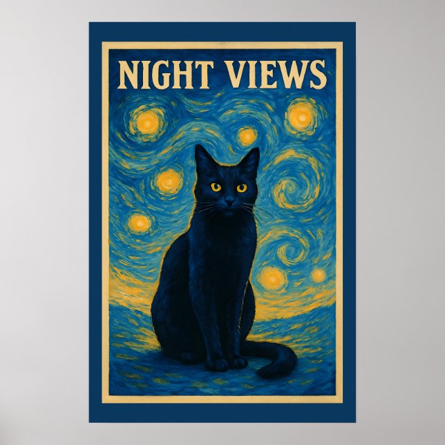 Black Cat Starry Night Van Gogh Poster (Front)