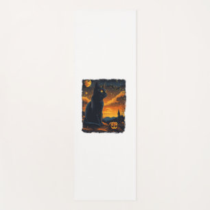 Black Cat Starry Night Van Gogh Pumpkins Bats Hall Yoga Mat