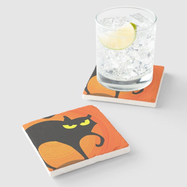 Black Cat Stone Coaster (Side)