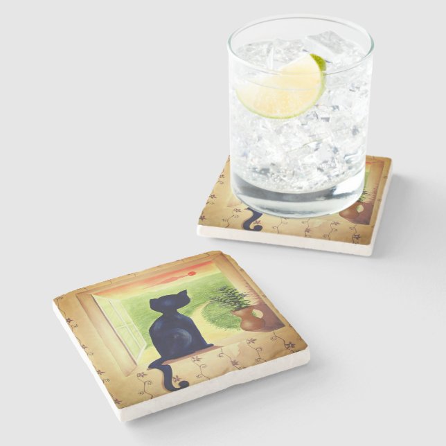 Black Cat Stone Coaster (Side)