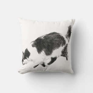 Black Cat Stride in Fall Light Throw Pillow