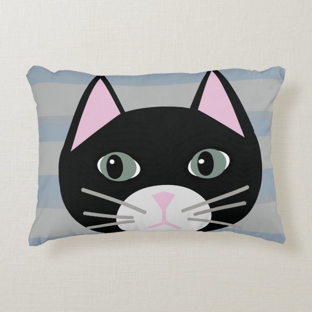 Black Cat, Stripes Accent Pillow (Front)