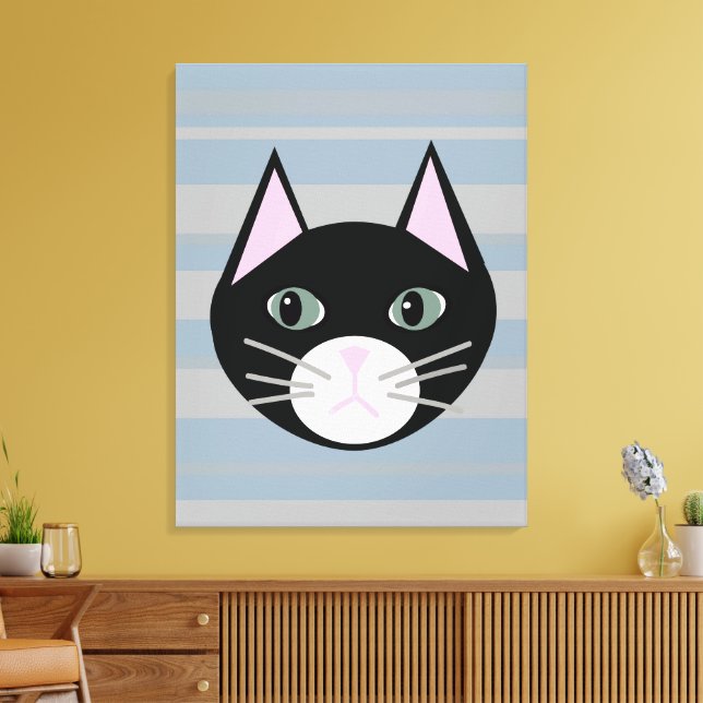 Black Cat, Stripes Canvas Print (Insitu(LivingRoom))
