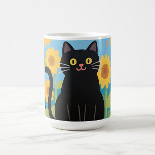 Black Cat Sunflowers Ladybugs Coffee Mug