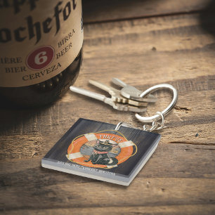 Black Cat Sunset: A Voyage to THRIVE Square Keychain