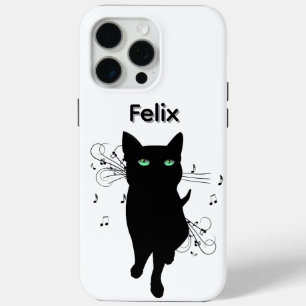 Black Cat Surrounded by Notes of Music Personal iPhone 15 Pro Max Case