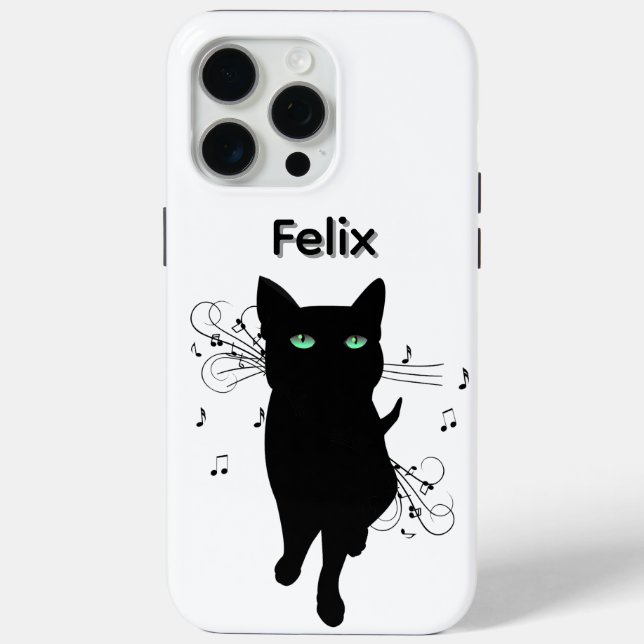Black Cat Surrounded by Notes of Music Personal Case-Mate iPhone Case (Back)