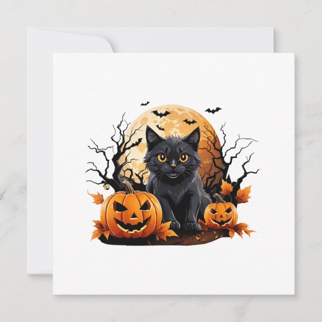 Black cat surrounded by pumpkins invitation (Front)