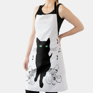 Black Cat Surrounded by Whispering Notes of Music Apron