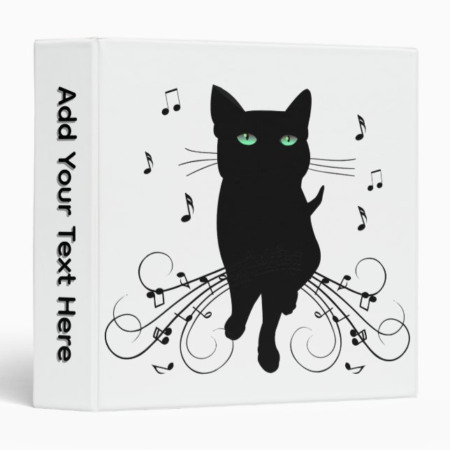 Black Cat Surrounded by Whispering Notes of Music Binder (Front/Spine)
